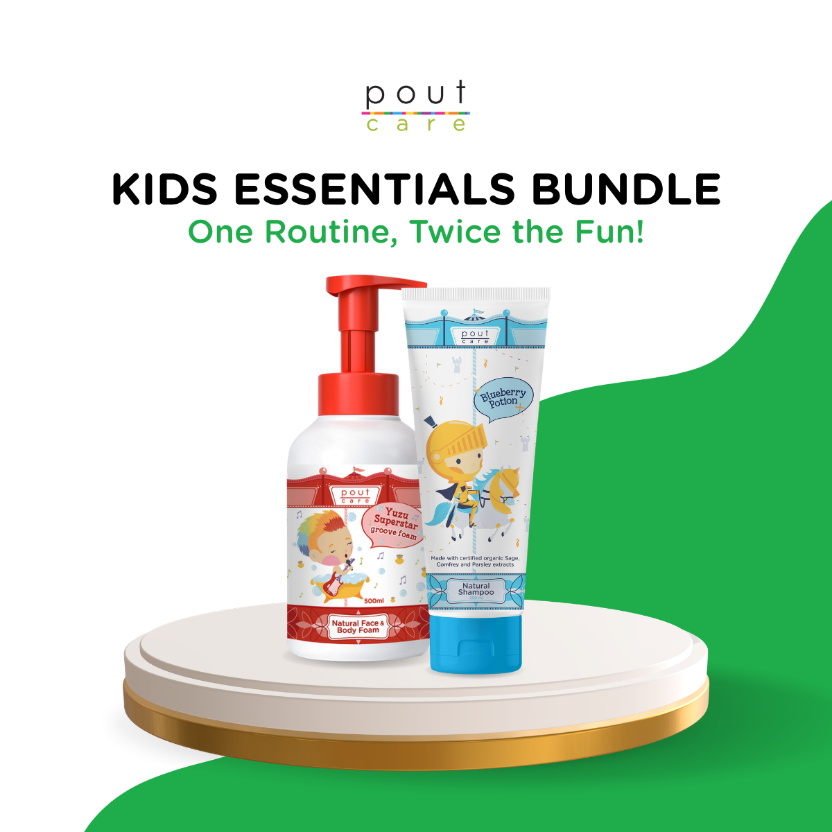 pout Care Natural Shampoo 250ml & Yuzu Face & Body Foam 500ml – Kids Shampoo & Body Foam Bundle