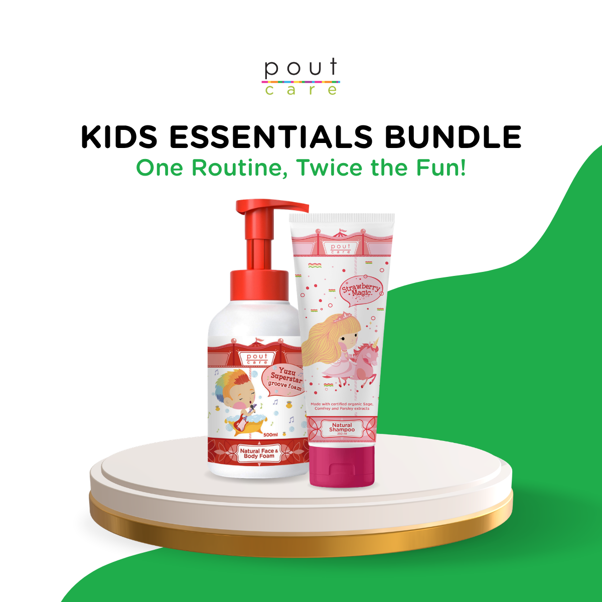 pout Care Natural Shampoo 250ml & Yuzu Face & Body Foam 500ml – Kids Shampoo & Body Foam Bundle